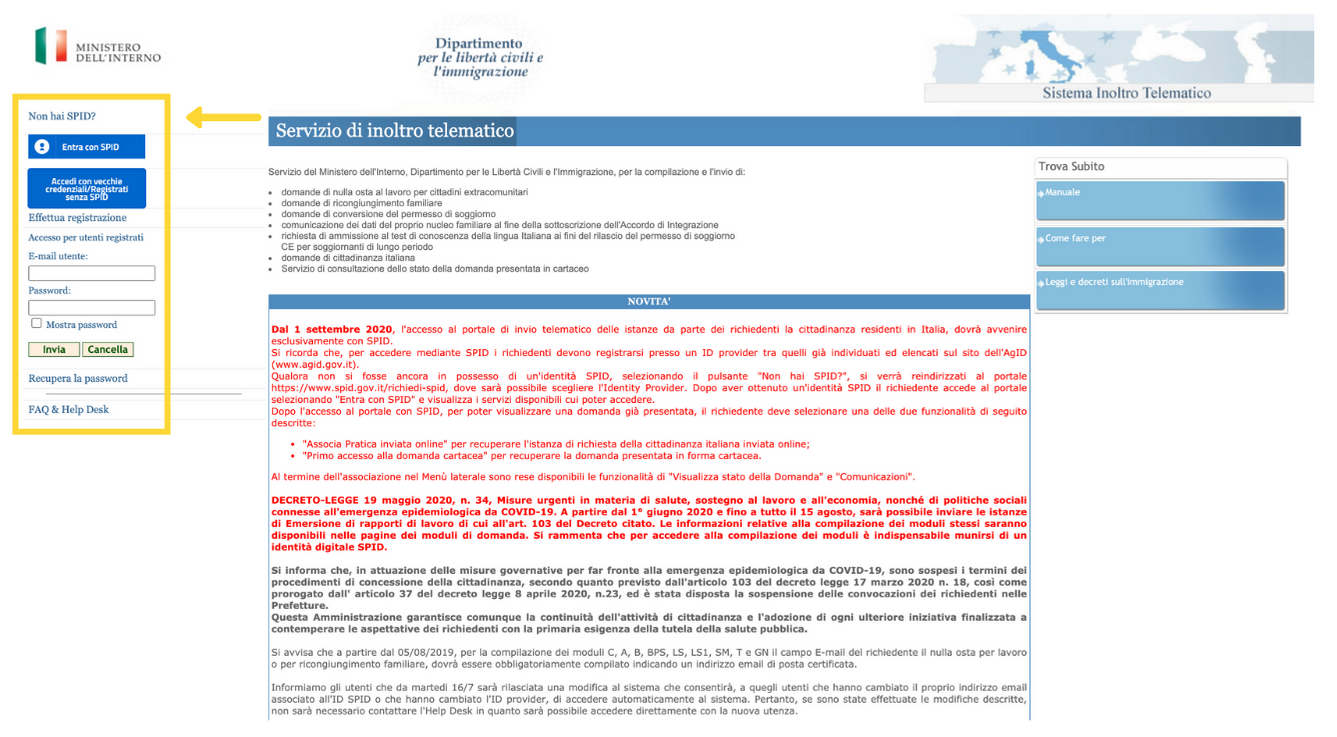 Istruzioni spid